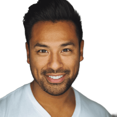 man wearing white V-neck shirt