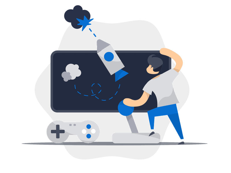 Illustration showing a gaming controller and gaming elements. Features a game controller with buttons and joysticks, surrounded by gaming-related icons and elements, symbolizing gaming and entertainment.