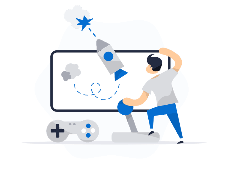 Illustration showing a gaming controller and gaming elements. Features a game controller with buttons and joysticks, surrounded by gaming-related icons and elements, symbolizing gaming and entertainment.