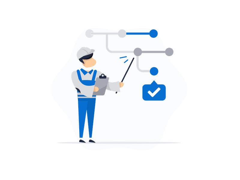 Illustration showing version control and code management elements. Features branching diagrams, commit symbols, and development workflow elements, symbolizing software development and code collaboration.