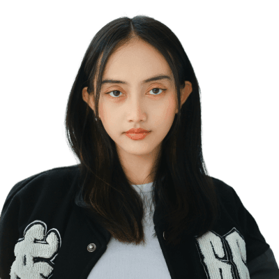 a woman with long black hair wearing a black jacket