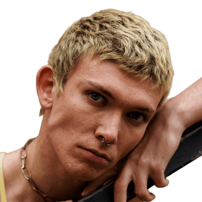 man in brown tank top holding black rectangular board