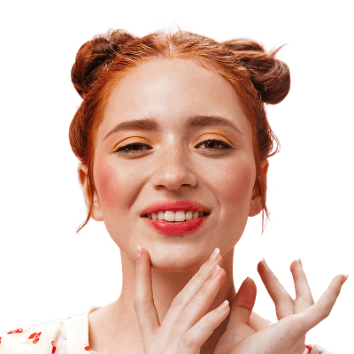 a woman posing with her hands on her face