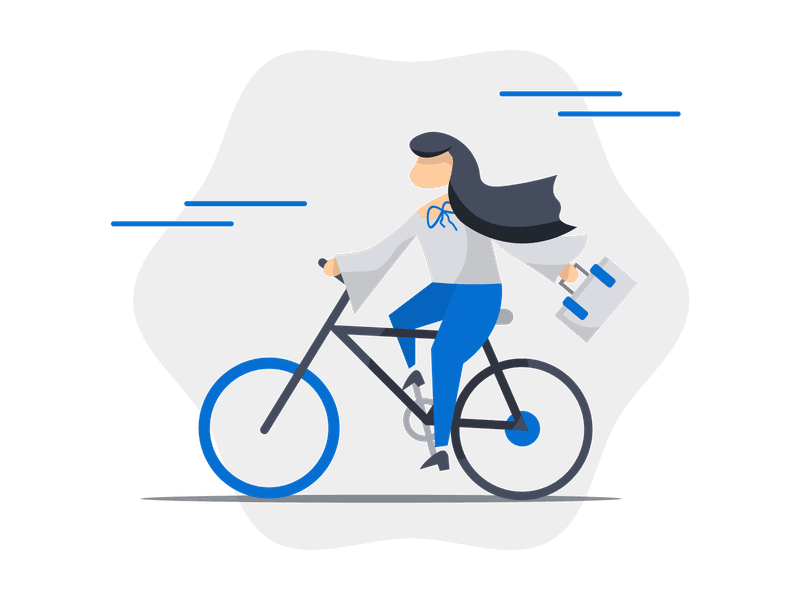 Illustration showing a person riding a bicycle in motion. The illustration features a detailed bicycle with wheels, frame, and handlebars, with the rider in a dynamic pose, representing physical activity, eco-friendly transportation, and urban mobility.