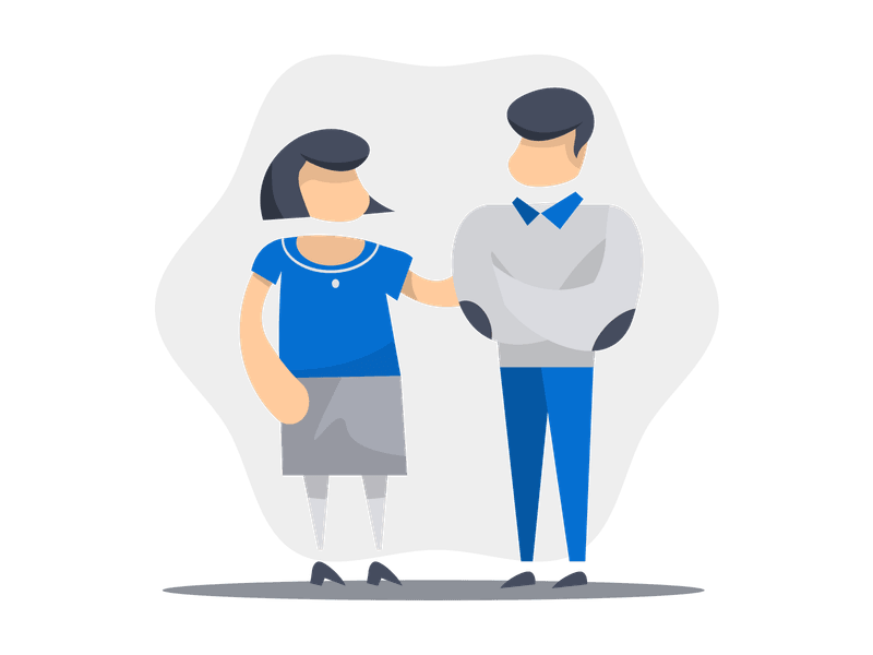 Illustration showing a couple standing together - a woman in a top with collar and skirt, and a man in a sweater. The woman's hand rests gently on the man's arm, suggesting a supportive conversation.