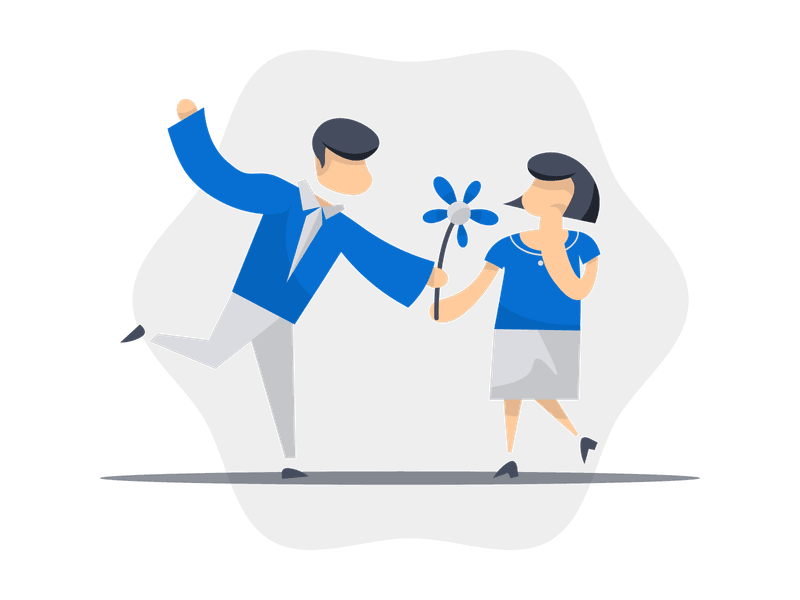 Illustration showing a young man presenting a bouquet of flowers. The person is depicted in a gentle, romantic gesture with flowers in hand, representing love, romance, gift-giving, or expressing affection and emotions.