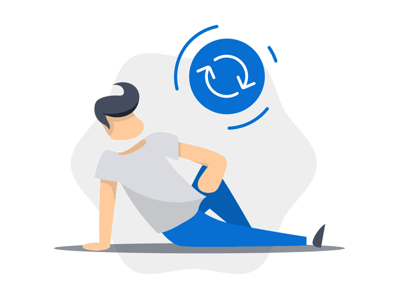 Illustration showing a young man in a shirt performing a refresh or reload gesture. The person is depicted with their hand raised in a circular motion, symbolizing updating, restarting, renewal, or reloading of systems, data, or applications.