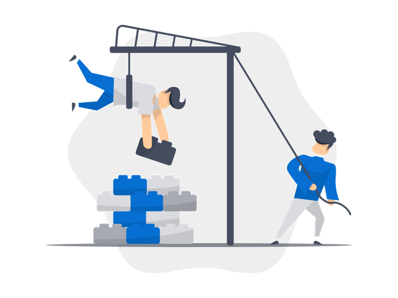 Illustration showing a construction scene with two workers collaborating on a building project. Features construction elements, building blocks, and teamwork, symbolizing construction, development, collaboration, and project management.
