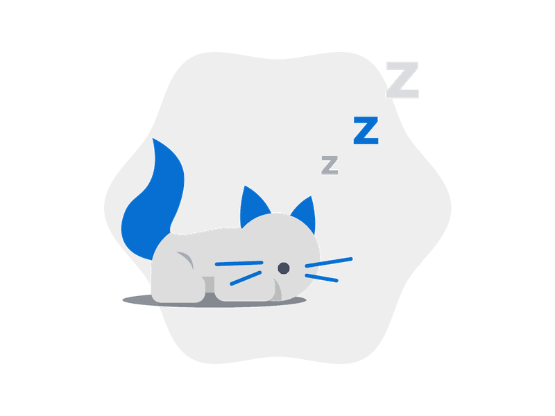 Illustration showing a sleeping cat curled up peacefully with sleep symbols above its head. The cat is depicted in a restful pose, symbolizing relaxation, rest, sleep, pets, and peaceful moments.