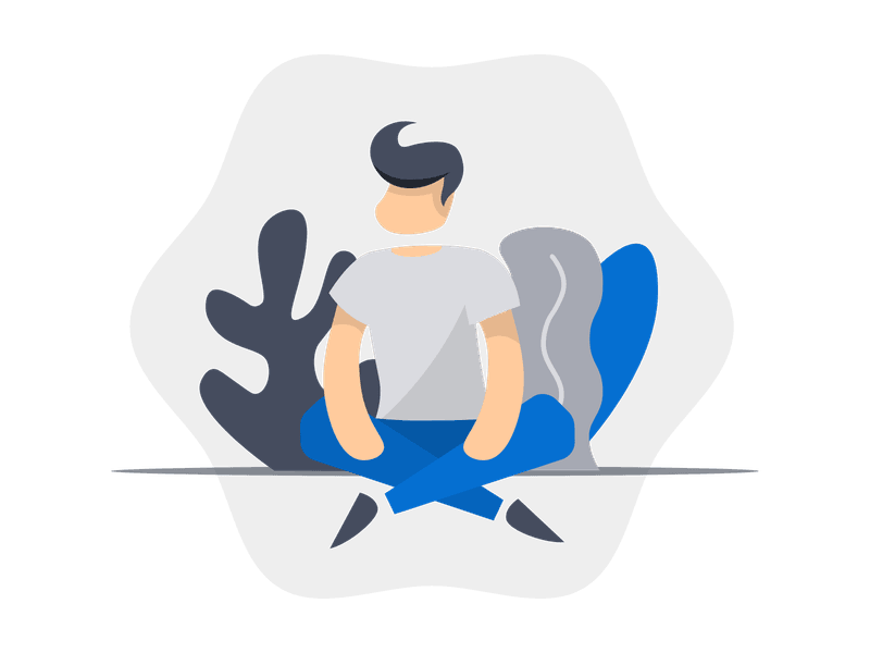 Illustration showing a relaxed person sitting comfortably with a peaceful expression. The person is depicted in a casual, laid-back pose, symbolizing relaxation, leisure time, stress relief, or taking a break from work.