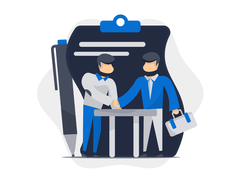 Illustration showing a contract document with a pen, representing legal agreements, business deals, or official documentation. The illustration symbolizes signing contracts, business transactions, legal processes, and formal agreements between parties.