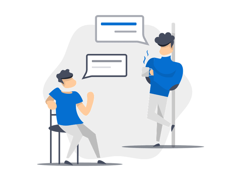 Illustration showing two people engaged in a conversation or discussion. The illustration represents communication, dialogue, meetings, customer service, or social interaction, symbolizing the exchange of ideas, information, and human connection.