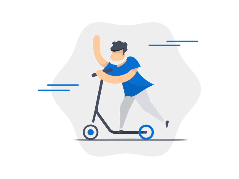 Illustration showing a person riding an electric scooter. The illustration features a modern e-scooter with a person in motion, representing urban mobility, eco-friendly transportation, modern commuting, and sustainable travel solutions.