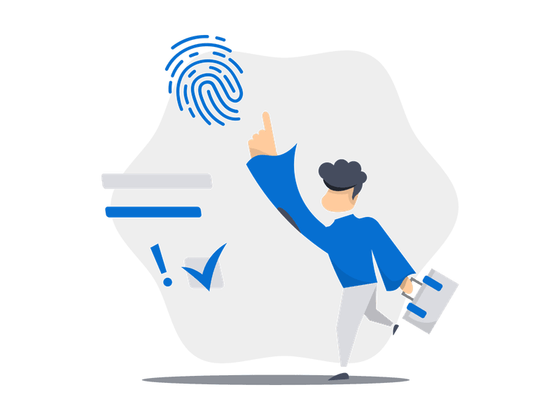 Illustration showing a fingerprint scan or biometric authentication. The illustration features a detailed fingerprint pattern with scanning elements, representing security, identity verification, biometric access, and authentication systems.