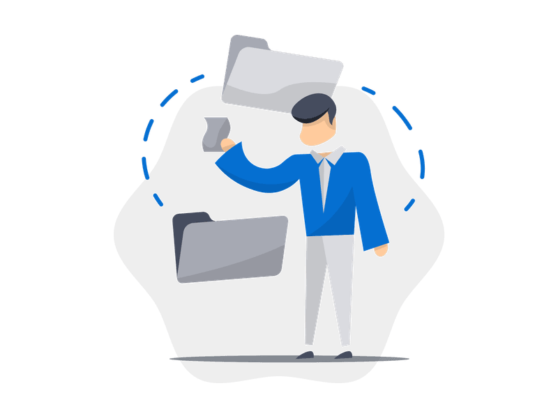 Illustration showing a person holding multiple folders or documents. Features a character with several folders, representing organization, file management, and document storage.