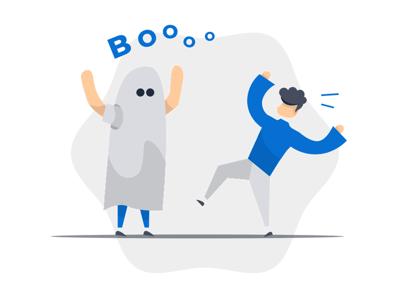 Illustration showing a friendly ghost character with a cute and playful appearance. The ghost is depicted with a characteristic wavy bottom, representing Halloween themes and spooky but harmless fun.