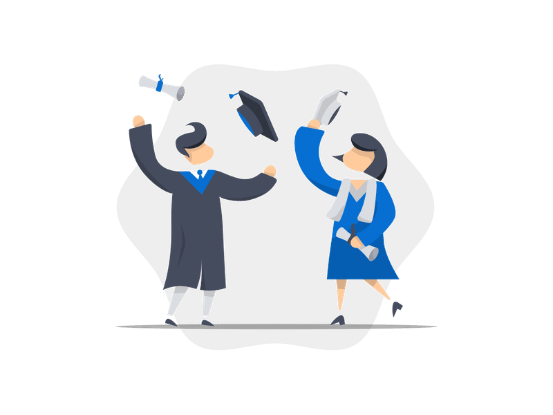 Illustration showing a person in graduation attire with a cap and gown. The illustration features a graduate holding a diploma or certificate, representing academic achievement, education completion, graduation ceremonies, and educational milestones.