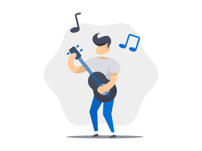 Illustration showing a person playing an acoustic guitar. The illustration features a musician with a shirt holding and playing a guitar, representing music, musical instruments, creativity, entertainment, and artistic expression in various contexts.
