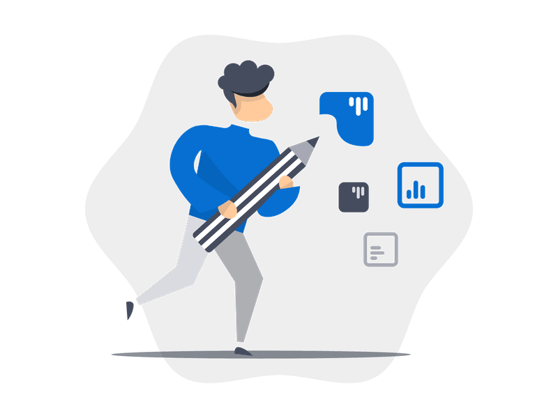Illustration showing a person creating or drawing icons with design tools. The illustration features a character with drawing implements, representing graphic design, icon creation, digital art, user interface design, and creative design processes.