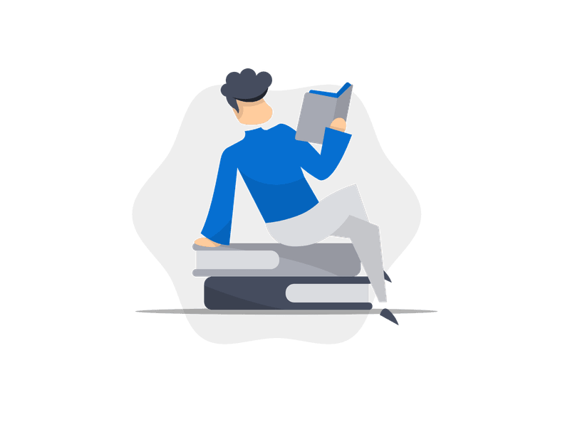 Illustration showing a person comfortably reading a book while sitting. The scene depicts the peaceful activity of reading, symbolizing learning, knowledge acquisition, relaxation, and intellectual pursuits.