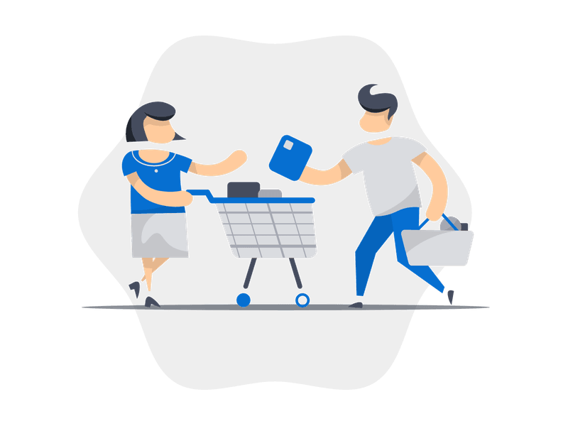 Illustration showing a shopping cart or shopping-related elements. The scene depicts retail and commerce, symbolizing shopping, e-commerce, consumerism, and commercial transactions.