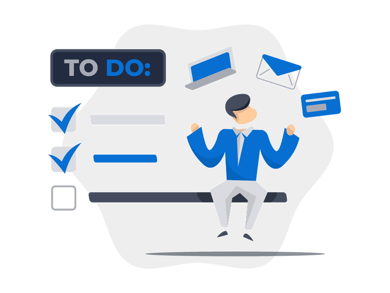 Illustration showing a checklist or to-do list with checkboxes and items. The scene depicts task management and organization, symbolizing productivity, planning, goal-setting, and personal efficiency.