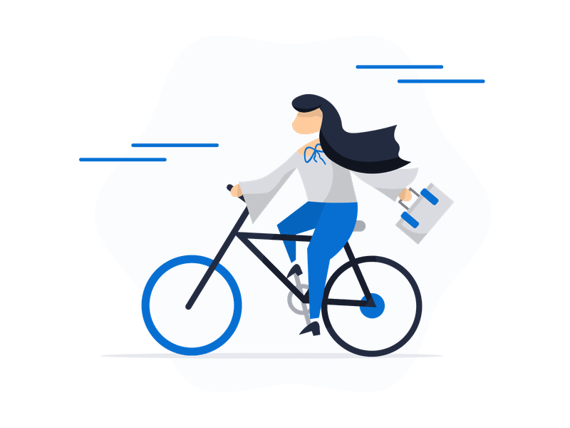 Illustration showing a person riding a bicycle in motion. The illustration features a detailed bicycle with wheels, frame, and handlebars, with the rider in a dynamic pose, representing physical activity, eco-friendly transportation, and urban mobility.