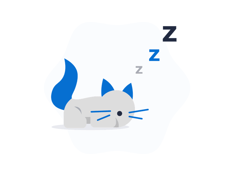Illustration showing a sleeping cat curled up peacefully with sleep symbols above its head. The cat is depicted in a restful pose, symbolizing relaxation, rest, sleep, pets, and peaceful moments.