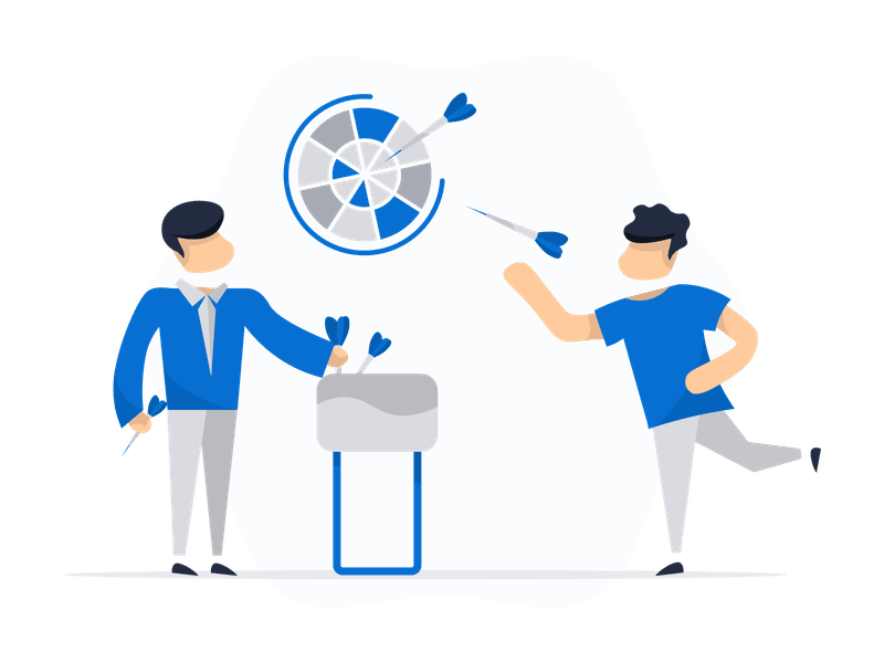 Illustration showing a dart hitting a target or dartboard, representing precision, accuracy, and goal achievement. Symbolizes targeting objectives and hitting goals in business or personal endeavors.