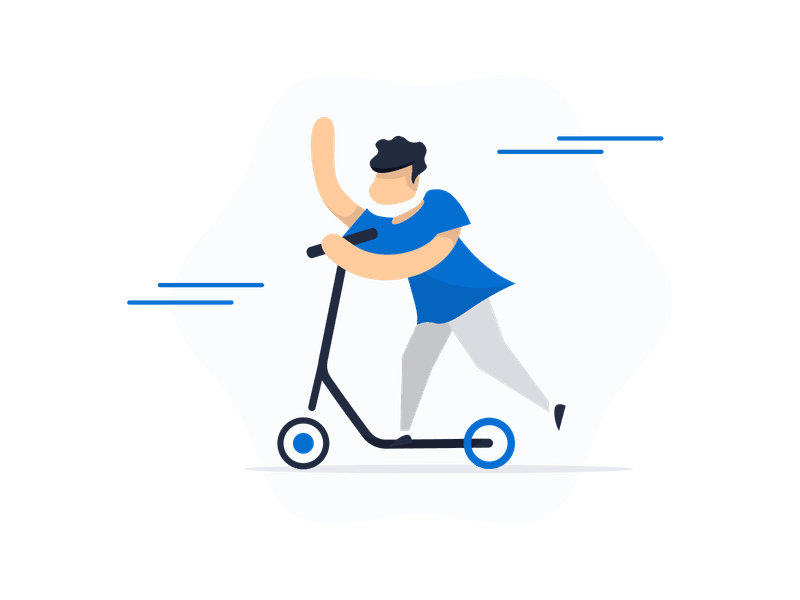 Illustration showing a person riding an electric scooter. The illustration features a modern e-scooter with a person in motion, representing urban mobility, eco-friendly transportation, modern commuting, and sustainable travel solutions.