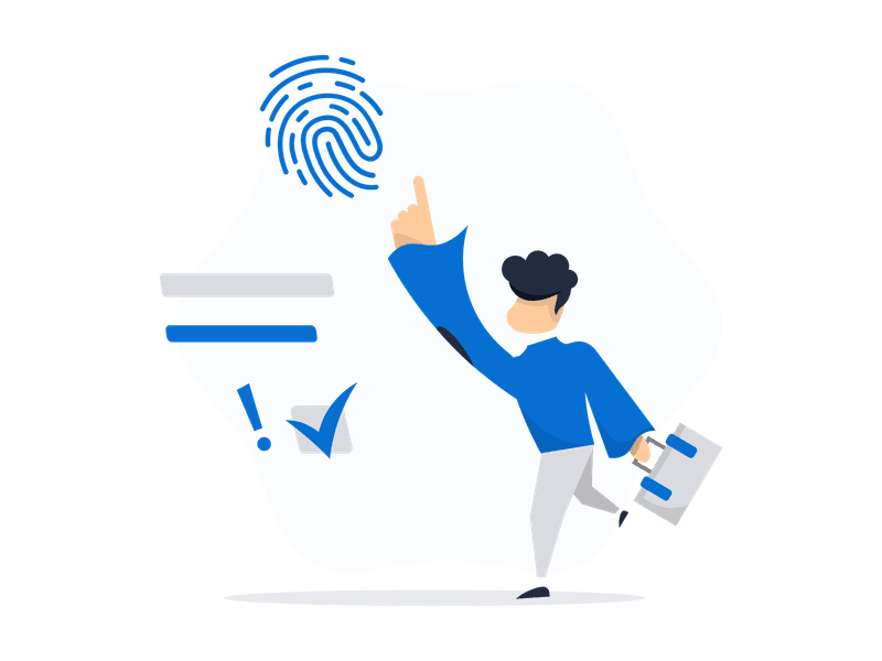 Illustration showing a fingerprint scan or biometric authentication. The illustration features a detailed fingerprint pattern with scanning elements, representing security, identity verification, biometric access, and authentication systems.