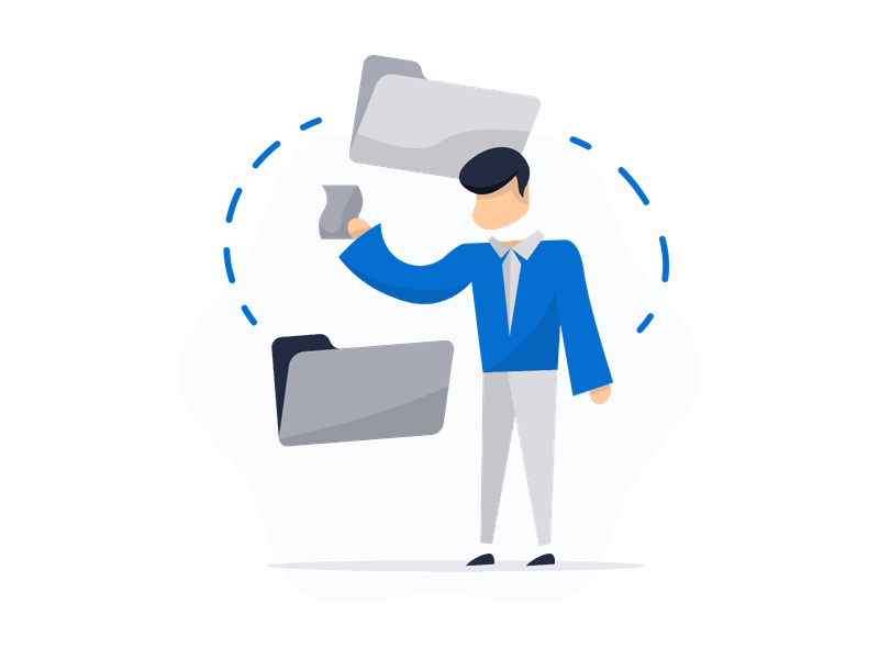 Illustration showing a person holding multiple folders or documents. Features a character with several folders, representing organization, file management, and document storage.