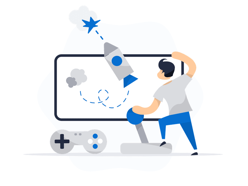 Illustration showing a gaming controller and gaming elements. Features a game controller with buttons and joysticks, surrounded by gaming-related icons and elements, symbolizing gaming and entertainment.