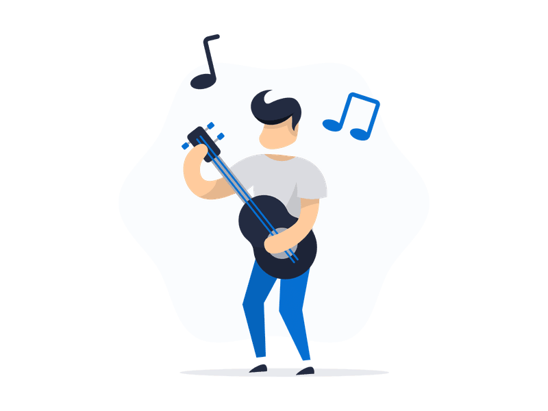Illustration showing a person playing an acoustic guitar. The illustration features a musician with a shirt holding and playing a guitar, representing music, musical instruments, creativity, entertainment, and artistic expression in various contexts.