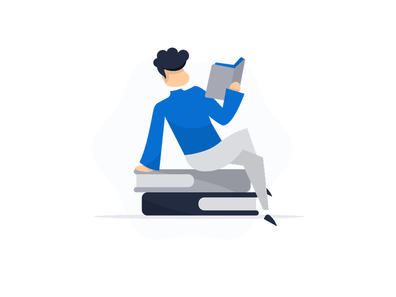 Illustration showing a person comfortably reading a book while sitting. The scene depicts the peaceful activity of reading, symbolizing learning, knowledge acquisition, relaxation, and intellectual pursuits.