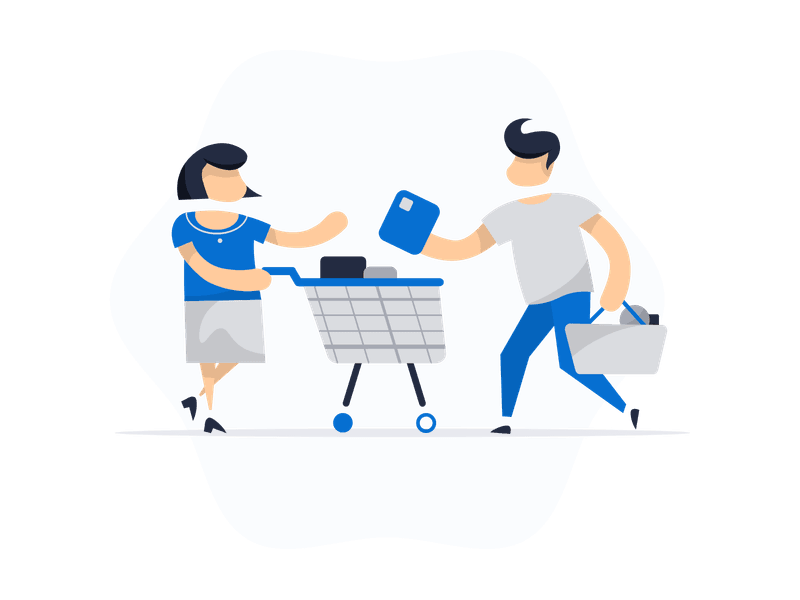 Illustration showing a shopping cart or shopping-related elements. The scene depicts retail and commerce, symbolizing shopping, e-commerce, consumerism, and commercial transactions.