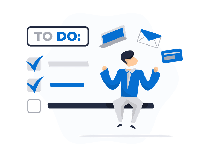 Illustration showing a checklist or to-do list with checkboxes and items. The scene depicts task management and organization, symbolizing productivity, planning, goal-setting, and personal efficiency.