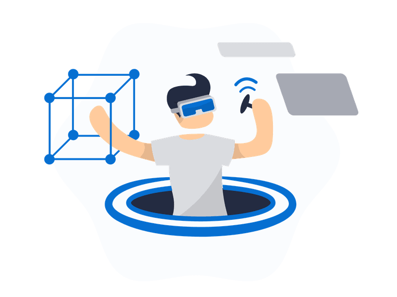 Illustration showing virtual reality goggles or headset. The scene depicts VR technology, symbolizing immersive experiences, digital worlds, gaming, and cutting-edge technology.