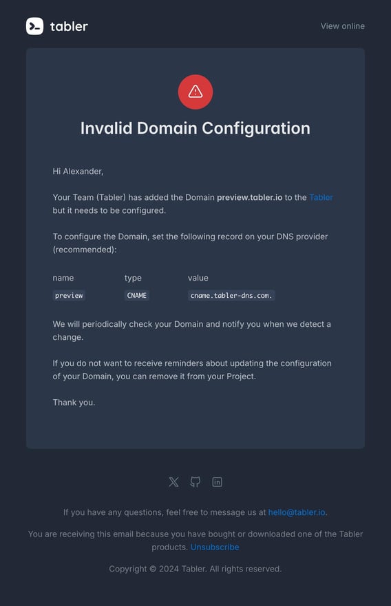 Tabler Emails - domain-configuration Dark