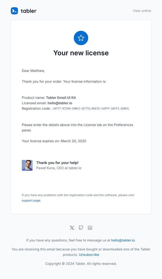 Tabler Emails - license