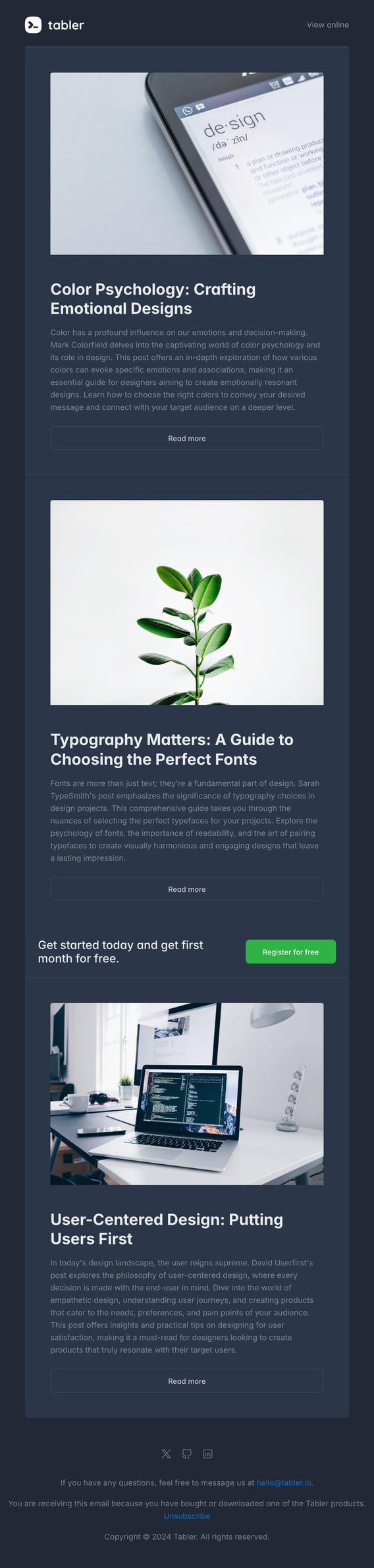 Tabler Emails - newsletter Dark
