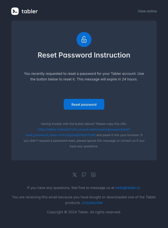 Tabler Emails - password Dark