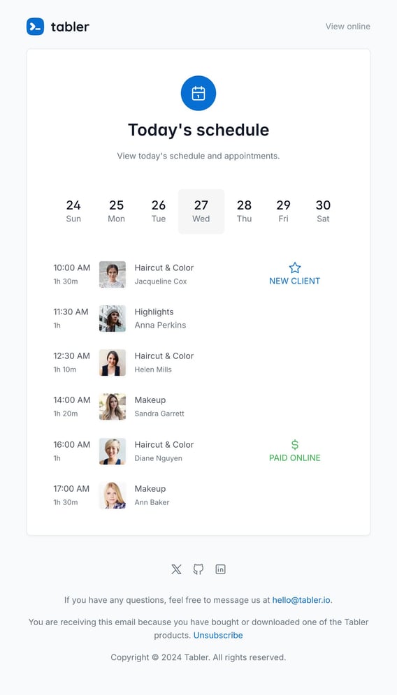 Tabler Emails - schedule