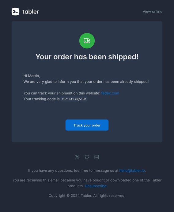 Tabler Emails - shipped Dark