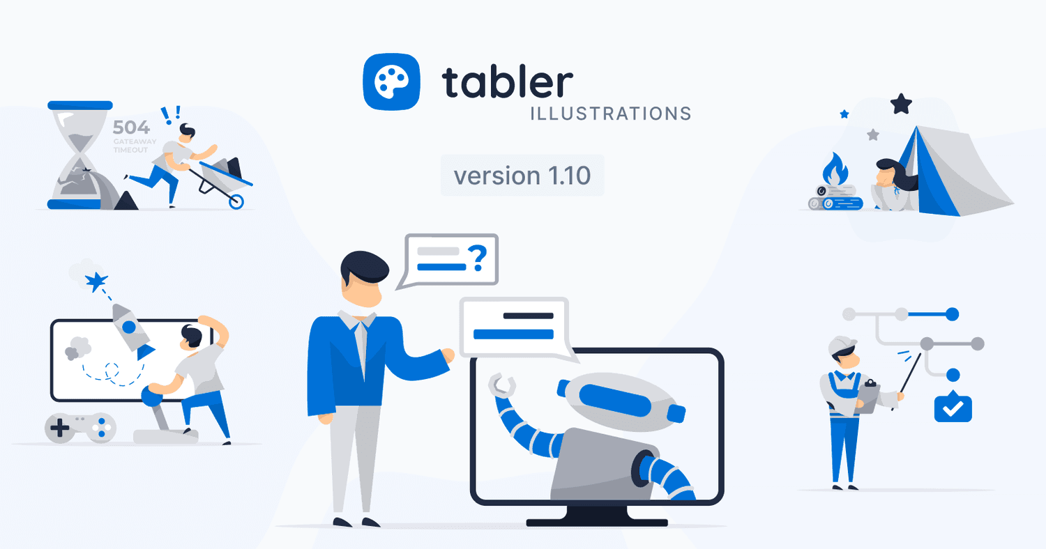 Tabler Illustrations v1.10 โ 5 New Graphics for Tech & Lifestyle Projects