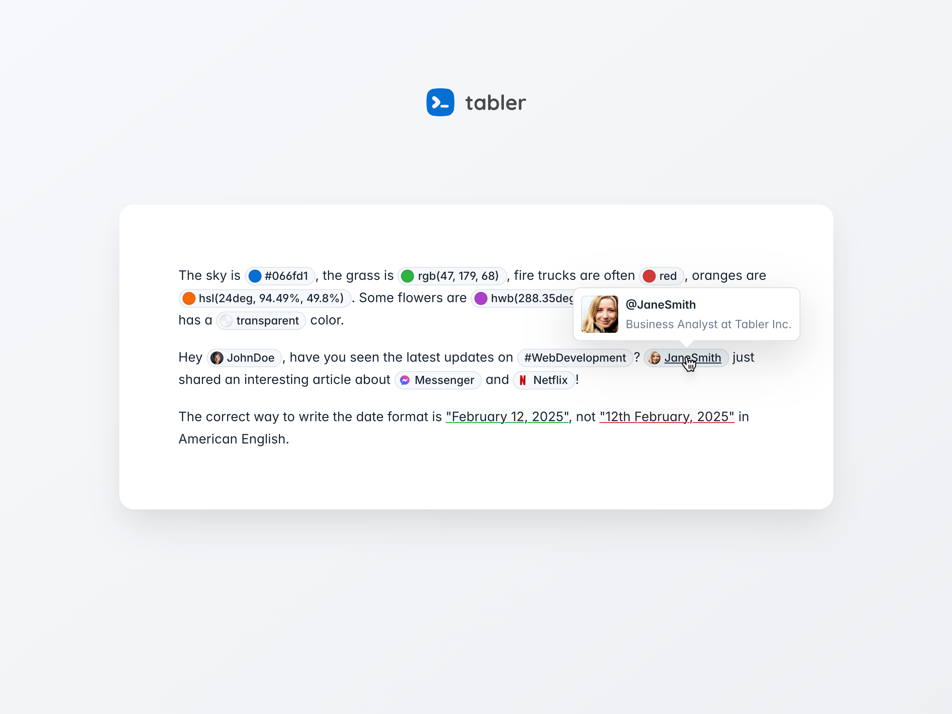 Mentions in text blocks